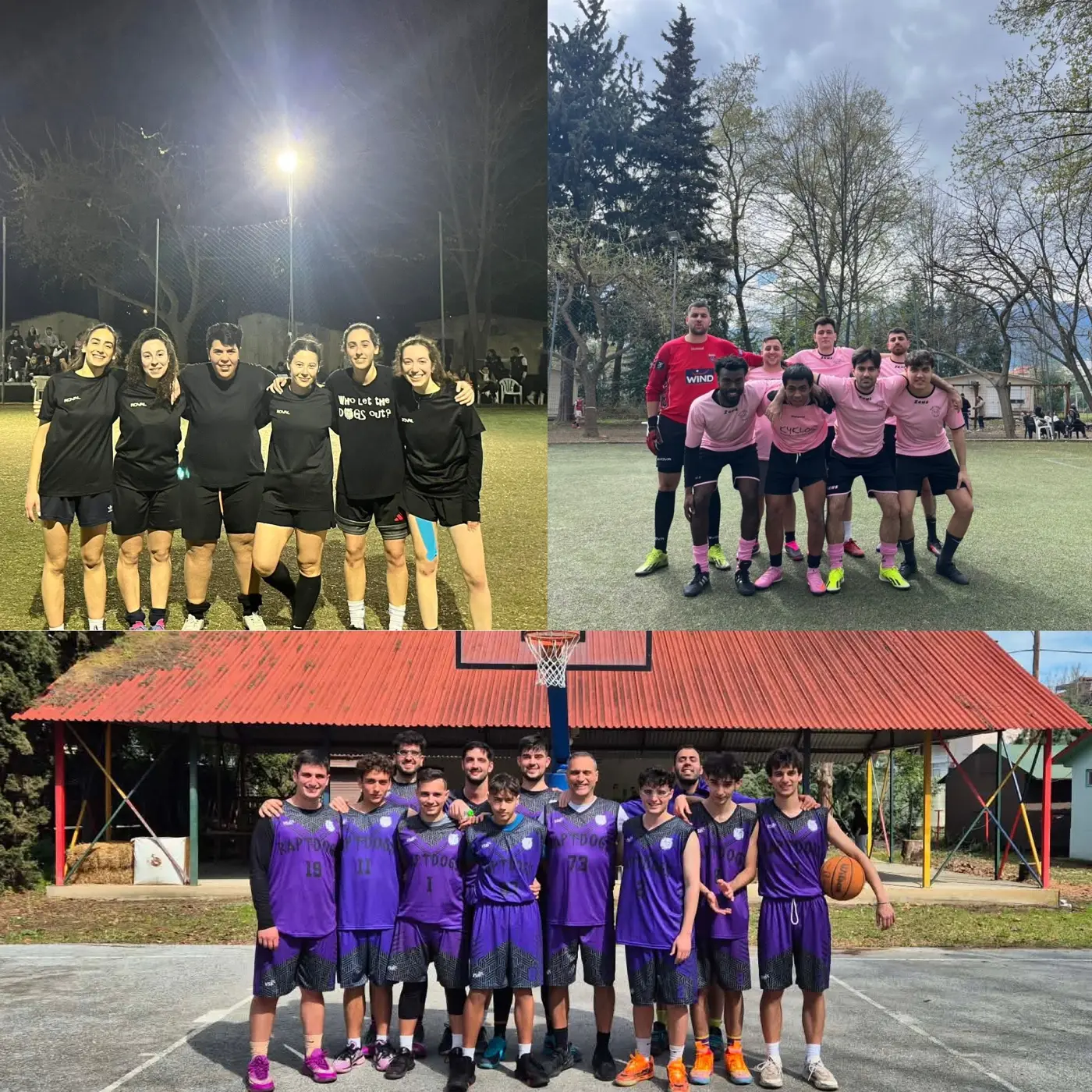 Οι τρεις ομάδες των Raptdogs: η γυναικεία και η ανδρική ομάδα ποδοσφαίρου και η ομάδα μπάσκετ